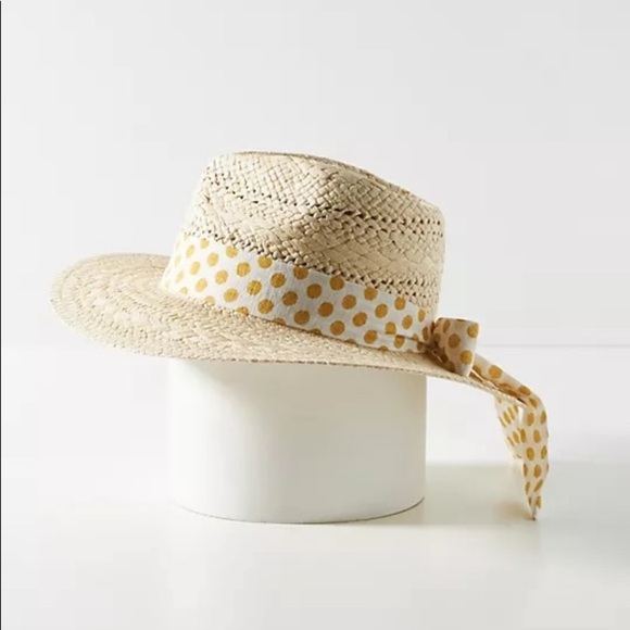 Anthropologie Polka Dot Trimmed Fedora Hat